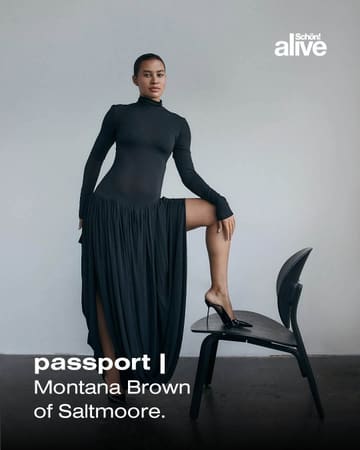 A professional, high-end portrait of Montana Brown used to promote Saltmoore, a wellness-led retreat. The image focuses on the brand's aesthetic and the personality associated with the venue.