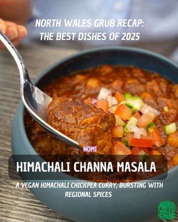 A high-quality, professional close-up shot of a spoon lifting a portion of Himachali Channa Masala from a bowl. The lighting is soft and flattering, highlighting the texture of the chickpeas and the vibrant colors of the fresh garnish. The composition is deliberate, focusing the viewer's attention on the food, with a shallow depth of field that keeps the background unobtrusive.