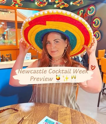 A promotional image for Newcastle Cocktail Week featuring a person wearing a large, colourful sombrero in a bar setting. The image is a straightforward, casual shot intended to highlight the upcoming event.
