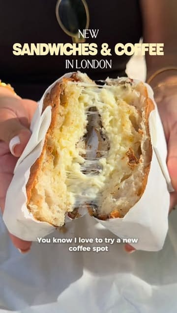 A short, engaging vlog-style reel showcasing a visit to Mardy's in Mayfair. The video highlights the menu, the coffee-making process, and the sandwiches, specifically focusing on the cheese-filled toasties and the outdoor courtyard seating area.