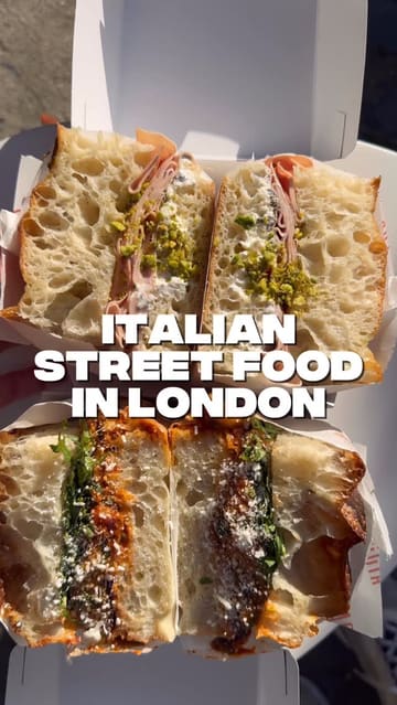 The video is a listicle-style review of three Italian street food venues in London. The creator visits each location, showing the food preparation, the final product, and their reaction to eating it. The video uses a fast-paced editing style with voiceover commentary to guide the viewer through the different options, including pizza fritta, focaccia sandwiches, and pizza al taglio.