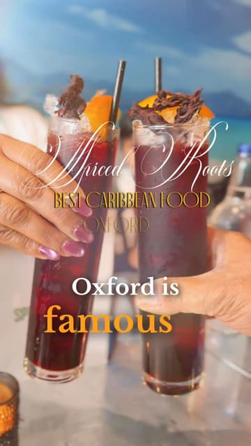 A promotional reel for Spiced Roots in Oxford, showcasing a variety of Caribbean-inspired dishes and cocktails. The video features close-ups of food and drinks, shots of the interior, and customers enjoying their meals, creating an inviting atmosphere.