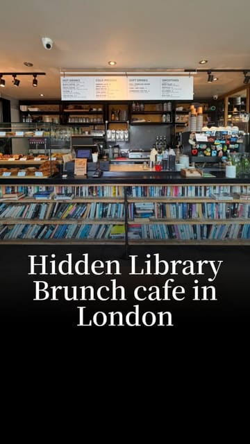 A vibrant reel showcasing Dear Diana Cafe in London, highlighting its unique library-themed interior, specialty coffee, and brunch menu. The video features the creator enjoying the space, close-ups of food preparation, and a clear call to action for brunch lovers.