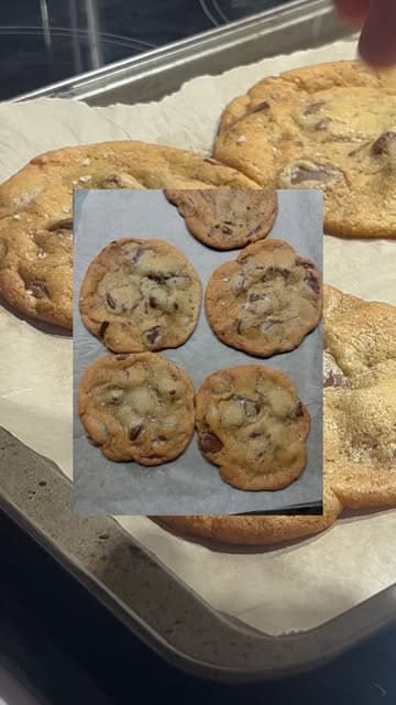 A home cooking tutorial video demonstrating how to bake chocolate chip cookies, featuring step-by-step preparation and the final result.