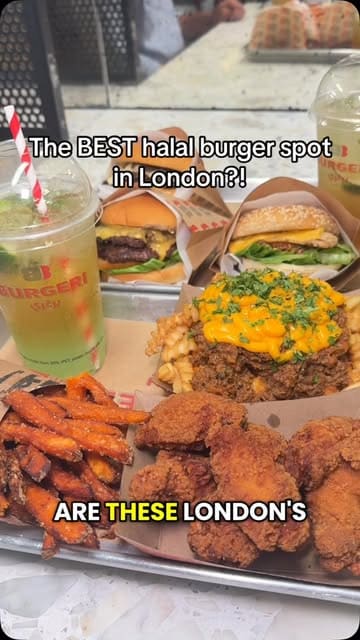 A short, fast-paced review of Burgeri in Soho, London, showcasing their halal burger menu, including smash burgers, loaded fries, chicken wings, and mocktails. The video uses text overlays to highlight key menu items and the overall vibe of the venue.