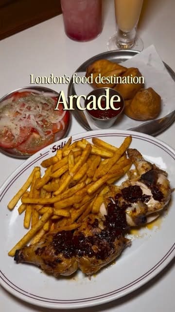A promotional reel showcasing the various food vendors available at the Arcade food hall in London, featuring dishes from Solis, Hero, Manna, and Gracey's.
