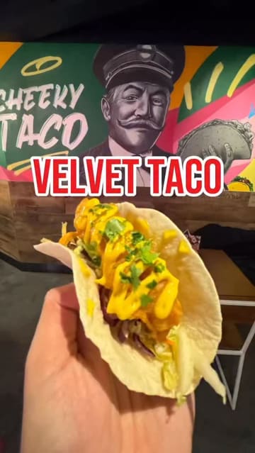A fast-paced, first-person vlog showcasing the menu and atmosphere at Velvet Taco in Broadgate Circle, London. The video highlights a variety of fusion tacos, bowls, and drinks, emphasizing the unique, weekly-changing menu and the casual, vibrant setting.