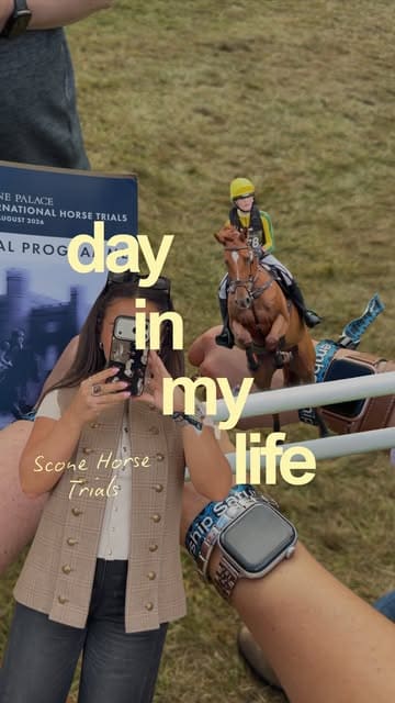 A vlog-style video documenting a day at the Scone Palace International Horse Trials, featuring food, shopping, and the equestrian events.