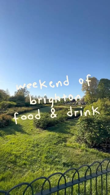 A montage video featuring a weekend of food and drink in Brighton, highlighting several local cafes and eateries including Neeko, Pink Moon, The Milk Shed, and Natty's Jerk. The video showcases a variety of items ranging from matcha and bao buns to burgers and Caribbean dishes.