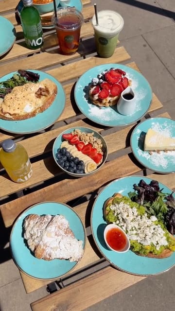 A promotional video for 'Fuse', a cafe in London, featuring a montage of various brunch items, pastries, speciality coffees, and matcha drinks. The video highlights the preparation and presentation of the food in a bright, inviting setting.