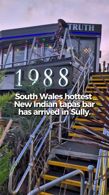 A review of 'Truth' in Sully, South Wales, highlighting its Indian tapas concept, unique dishes like paratha burgers and Bombay tacos, and the scenic waterside views. The creator provides a personal endorsement of the food and atmosphere.