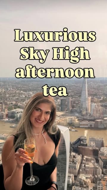 A polished reel showcasing an afternoon tea experience at Bread Street Kitchen & Bar, located on the 59th floor of 22 Bishopsgate, featuring views of the London skyline and close-ups of the food.