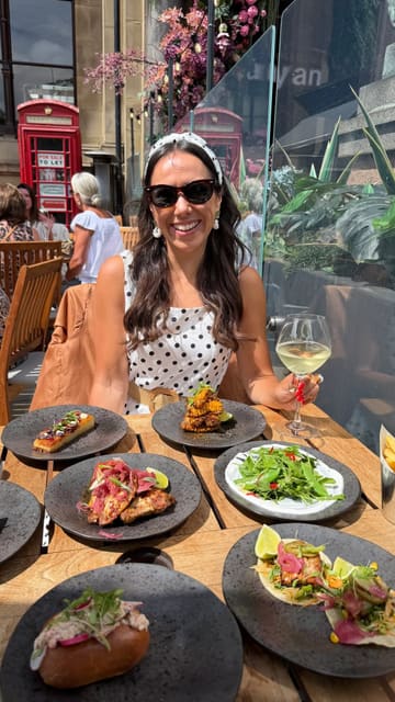 A creator visits the Restaurant Bar and Grill terrace in Leeds to showcase their new small plates menu. The video features a variety of dishes, cocktails, and the outdoor atmosphere, including a live DJ.