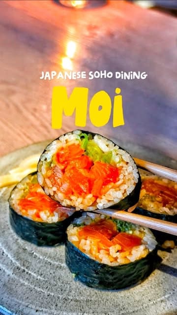 A vlog-style review of MOI in Soho, highlighting the Japanese restaurant upstairs and the listening bar downstairs. The creator shares their thoughts on the sushi, wagyu, and cocktails, recommending it as a date night spot.