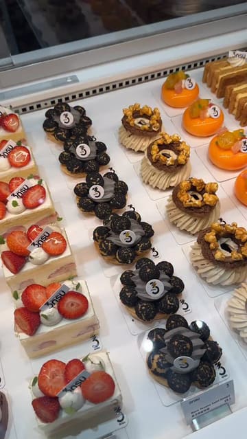 A montage of various Japanese-inspired pastries, cakes, and drinks from Onsu Bakery, showcasing the texture and presentation of the items through high-quality close-up shots.