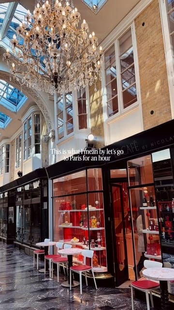 A short, aesthetic montage showcasing the interior and patisserie offerings of Le Cafe in London, emphasizing a Parisian atmosphere.