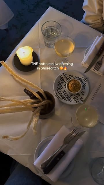 A short, punchy reel showcasing the interior, drinks, and various dishes at a new British bistro in Shoreditch, emphasizing the high-quality presentation and the connection to a Michelin-starred team.