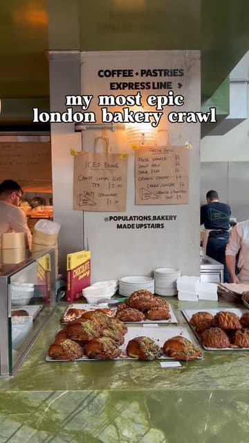 This video features a bakery crawl in London, highlighting two specific venues: Populations Bakery and Santa Nata. The creator provides a review of the pastries, including almond croissants, ham and cheese croissants, and pastel de nata, while also showing the venue interiors and the baking process.