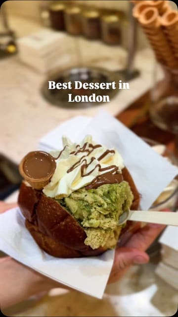 A short, engaging video showcasing the preparation and consumption of a Sicilian brioche bun filled with Italian gelato at Bilmonte in Soho. The video highlights the menu, the fresh preparation process, and the creator's positive reaction to the dessert.