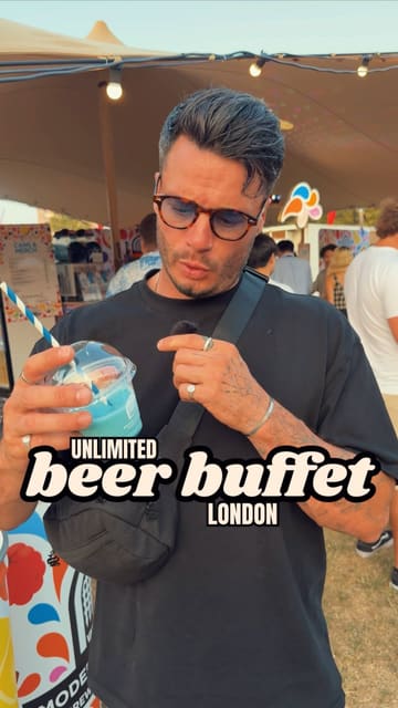 A high-energy vlog-style review of the London Craft Beer Festival, showcasing the unlimited beer sampling experience, various street food vendors, and the overall festival atmosphere.