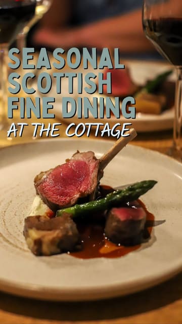A creator visits 'The Cottage' in Edinburgh, providing a detailed review of their nine-course tasting menu. The video features shots of the restaurant's exterior and interior, the open kitchen, and close-ups of the various dishes served, accompanied by an enthusiastic voiceover.