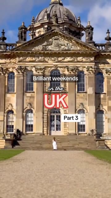 A travel guide showcasing a weekend itinerary in North Yorkshire, featuring visits to Castle Howard, the North Yorkshire Moors Railway, a spa hotel, and local dining spots like the Magpie Cafe, all themed around a 'period drama' aesthetic.