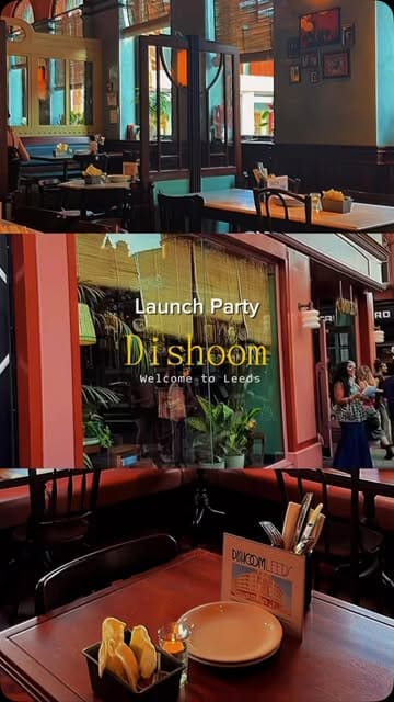 A promotional video showcasing the launch party of Dishoom in Leeds, featuring interior shots, various Indian small plates, cocktails, and the lively atmosphere of the event.