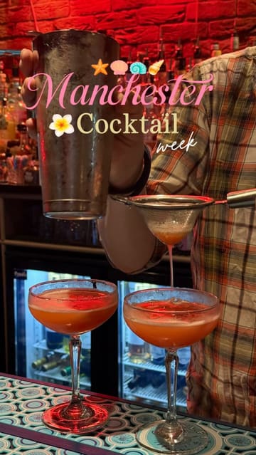 A promotional reel for Manchester Cocktail Week featuring four different venues: Cosy Club, The Liquor Store, Motley, and Pip. The video highlights specific signature cocktails available at each location during the event, using a mix of handheld and stable shots to guide the viewer through the experience.