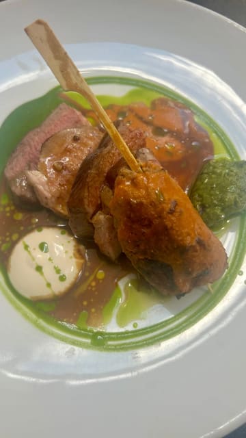A montage of various dishes served at a restaurant, showcasing a Sunday lunch menu.