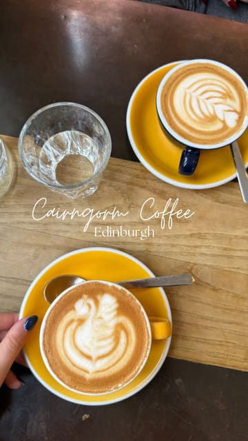 A short, handheld video showcasing Cairngorm Coffee in Edinburgh, highlighting the interior, the counter, and their coffee.