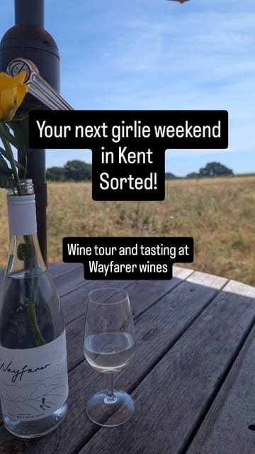 A vlog-style video documenting a visit to Wayfarer Wines in Kent, featuring a vineyard tour, wine tasting, and a cheese board.