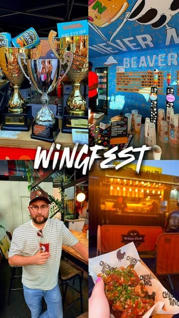 A fast-paced, energetic highlight reel of the Wing Fest festival in Bristol, showcasing the variety of chicken wings, drinks, live music, and the overall lively atmosphere of the event.