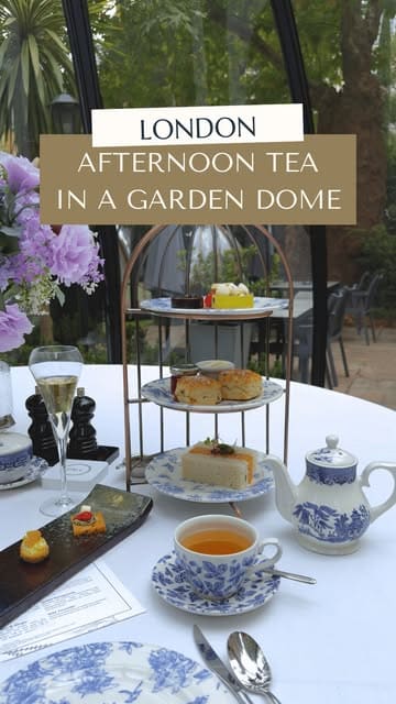 A creator visits a private garden dome at the DoubleTree by Hilton in Kensington for an afternoon tea experience, highlighting the peaceful setting and the food.