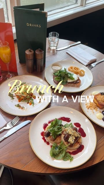 A short, aesthetic reel showcasing a brunch menu at the Marriott Victoria and Albert hotel. The video features a series of shots of various brunch dishes, cocktails, and the view of the canal from the table, set to music with text overlays.