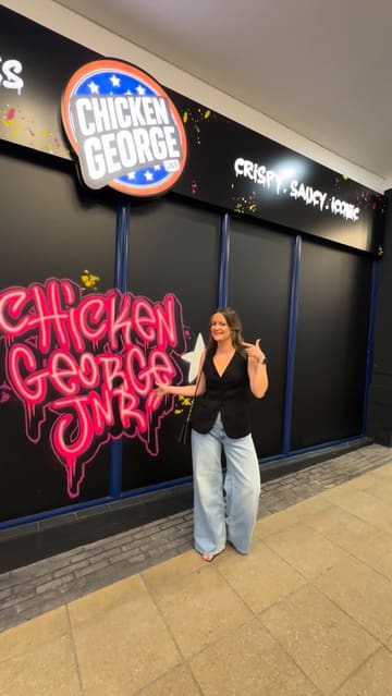 A high-energy, fast-paced reel showcasing the launch party of Chicken George Jnr in St Albans. The video features the creator exploring the venue, highlighting the food, cocktails, games, and the unique, disco-themed toilets.