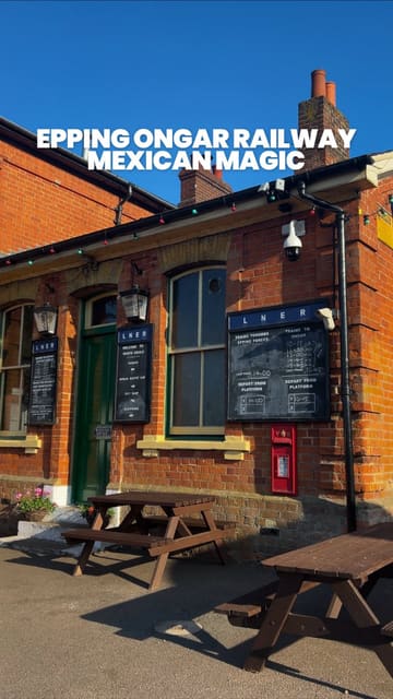 The video documents a 'Mexican Magic' dining experience on the Epping Ongar Railway, showcasing the train journey through the Essex countryside, the station, and the meal served on board.