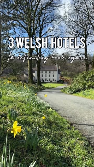 A listicle-style travel reel showcasing three luxury hotels in Wales: The Grove of Narberth, The Parkgate Hotel in Cardiff, and Twr y Felin in St Davids. The video highlights room interiors, dining experiences, and spa facilities, while promoting a booking platform.