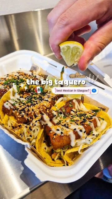 A short, energetic review of The Big Taquero in Glasgow, showcasing their menu including jalapeño hashies, Korean pork belly tacos, taquitos, and birria beef tacos.