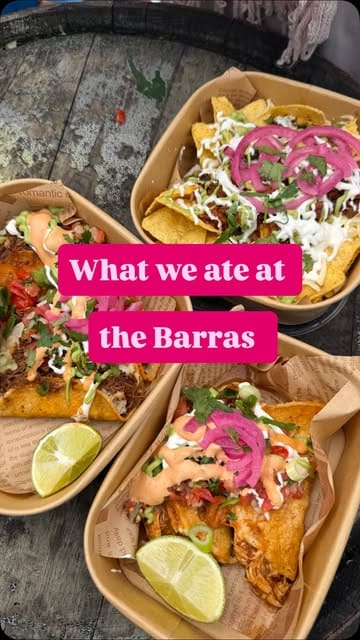 A fast-paced vlog tour of The Barras Market in Glasgow, showcasing various street food stalls including Mexican tacos, seafood, donuts, and fresh juices.