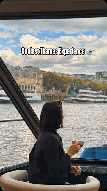 A montage video showcasing an afternoon tea experience on a boat cruising along the River Thames in London. The video features shots of the boat's interior, the passing London skyline, and the afternoon tea service including sandwiches, scones, and cakes.