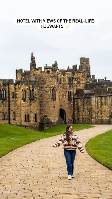 A travel reel showcasing a stay at the Bailiffgate Hotel in Alnwick, highlighting the room, the view of Alnwick Castle, and the breakfast experience.