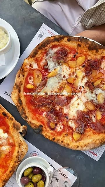 A short, punchy promotional video showcasing a summer pizza special at Franco Manca, featuring close-ups of the food, a drink pairing, and a shot of the restaurant's outdoor seating area.