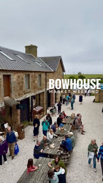 A montage video showcasing the Bowhouse Market weekend, highlighting the cafe, local produce, shopping, and brewery/distillery.