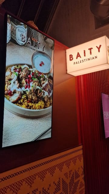 A short montage showcasing a Palestinian chicken dish (Musakhan) from Baity Palestinian Kitchen, located within the Alfred Works food hall.