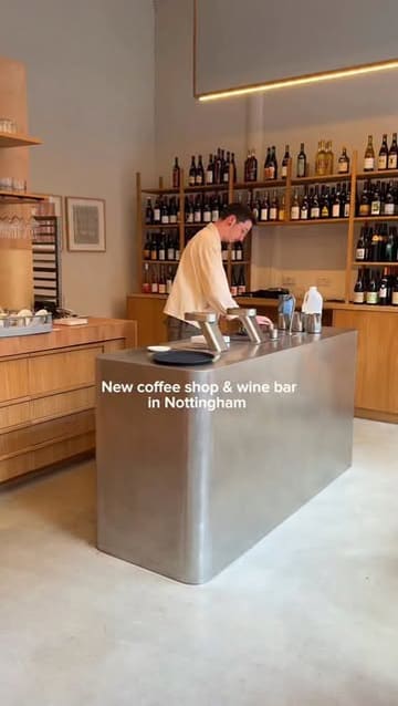 A short, aesthetic showcase of a new coffee shop and wine bar in Nottingham, highlighting the minimalist interior, natural wine, and pastries.