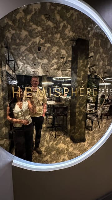 A promotional montage showcasing the interior, drinks, and various dishes at Hemisphere restaurant, highlighting their Asian-fusion and modern European menu.