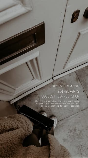 A short, aesthetic montage showcasing the interior of Santu Coffee Roastery in Edinburgh, featuring shots of the roasting equipment and a pour-over coffee service.
