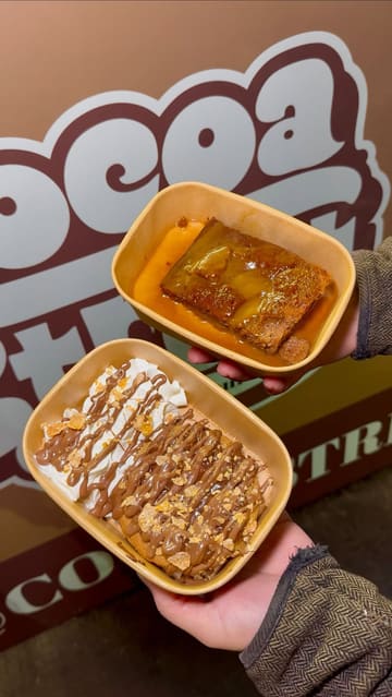 A short, visually focused promotional video for Cocoa Street, highlighting their dessert menu with close-up shots of warm, indulgent treats like brownie pots and cookies.