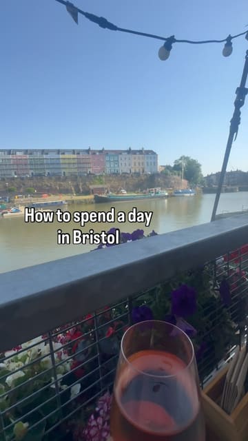 The video follows a creator spending a day in Bristol, visiting several popular spots including Dareshack for coffee, The Granary for lunch, the Harbourside for a walk, Harbour House for small plates, and The Gaffe for a comedy show. It uses a voiceover to guide the viewer through the itinerary.