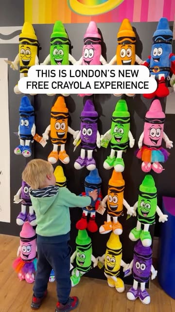 A short, fast-paced reel showcasing a free Crayola pop-up event at the OXO Gallery in London, featuring various creative activities for children.